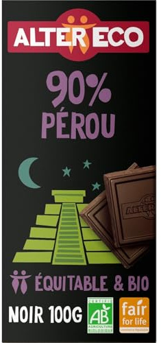 Tablette de Chocolat Noir 90% Pérou Bio ALTER ECO - la tablette de 100g Lot De 4 - Par Lot