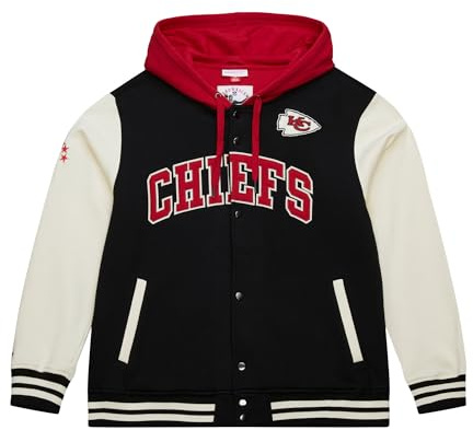 Mitchell & Ness Courtside Fleece NFL Vintage collegejacka med huva – Kansas City Chiefs, storlek XL, tryckknappslås, män, kvinnor, barn, unisex, vår, sommar, höst, vinter