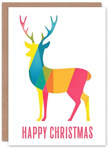 Artery8 Christmas Card Colourful Geometric Rainbow Reindeer Silhouette