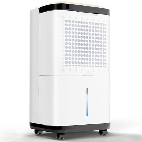 JUMMICODehumidifier Electric, 20L/day dehumidifier electric with LED display, humidity sensor, laundry drying, dehumidifier flat Suitable for cellar, bathroom White
