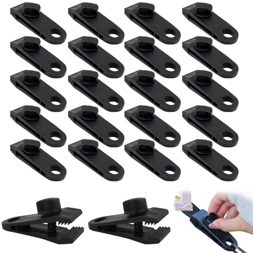 20 Stück Planenspanner Tarp Clips, Upgrade Multifunktion Planenbefestigung Zeltklammern Einstellbar, Tarp Clips Heavy Duty Camping Zelt Clip für Camping Zelte Abdeckung, Schwarz