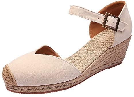 Générique Sandales Confort Femme Pieds Larges Chaussures Ete Été Bohème Denim Pêcheur Chaussures Femmes Compensées Talon Haut Tissé Plate- Femmes Espadrilles Orthopédiques Femme Été Sandales