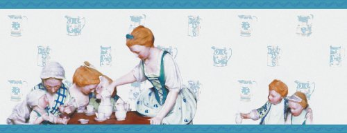 3er Set GMM Kaffee Bordüre, Tapetenborte - Guten Morgen Tapeten Borte für die Wohn Küche in blau, 3x5m, ideal zum Einzug, Umzug, Renovierung um Zimmer, Küche, Gänge, WC aufzupeppen