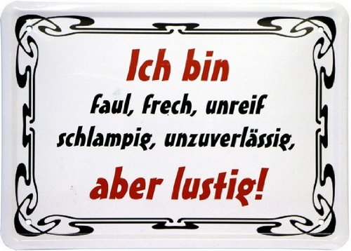 WOGEKA ART Retro Blechschild - Ich bin faul, frech ... aber lustig - witziger Spruch als Geschenk-Idee zum Geburtstag Weihnachten Dekoration 15x21 cm Vintage-Design Metall MJ 122