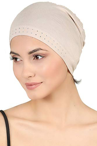 Deresina Headwear Verzierte Schadelkappe bei Haarausfall, Bambus Chemo Kopfbedeckung für Damen, Schlafmütze, Mützen für krebspatienten, Bonnet Haube für unter Hut, Turban oder Kopftücher (Taupe)