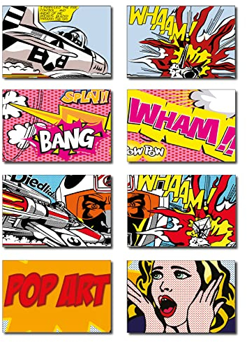 8 imanes de nevera vintage retro Pop Art - Juego de 8 imanes de nevera grandes vintage