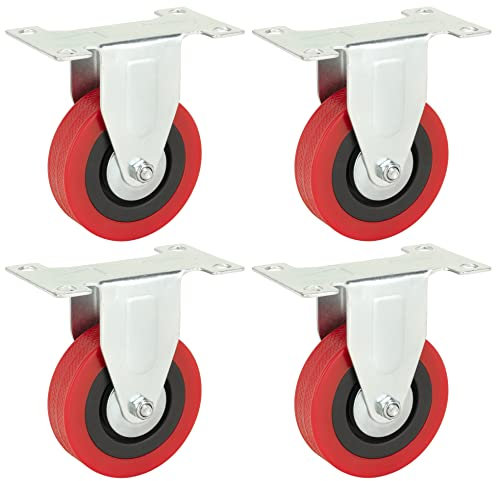 75mm Polyurethane Fixed Casters (RED PU) - HEAVY DUTY - Furniture, Appliance & Equipment Wheels by Bulldog Castors - Max 300Kg Per Set