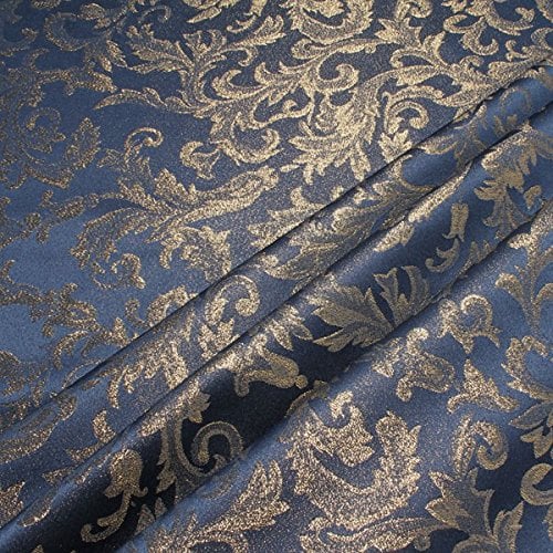Stoff am Stück Stoff Polyester Jacquard Ornament blau gold Lurex Goldbrokat Barock Rokoko 280 cm überbreit
