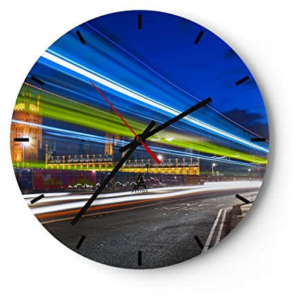 Modern Wanduhr London Parlamentsgebäude Big Ben 40x40cm Rund Groß Wand Uhr Glas Analog Zimmeruhren Küche Büro Wohnzimmer Glasuhr Wall Clock Dekoration Design Wanddekoration Küchenuhr C3AR40x40-1446