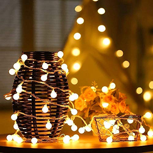 DINOWIN LED Solar Lichterkette Außen, Wasserdichter Garten Lichter 23ft/7M 50 LED Globe Lichterkette,Innen und Außen Deko Glühbirne,Weihnacht Sbeleuchtung für Hochzeit,Party,Weihnachtsbaum (Warmweiß)