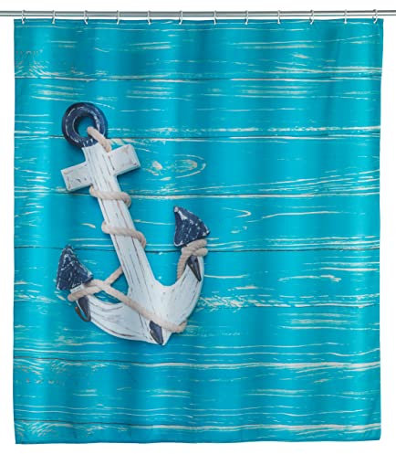 WENKO Duschvorhang Aboard, Textil-Vorhang fürs Badezimmer, mit Ringen zur Befestigung an der Duschstange, waschbar, wasserabweisend