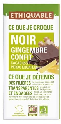 ETHIQUABLE - Chocolat Noir Gingembre Bio 100G - Lot De 4