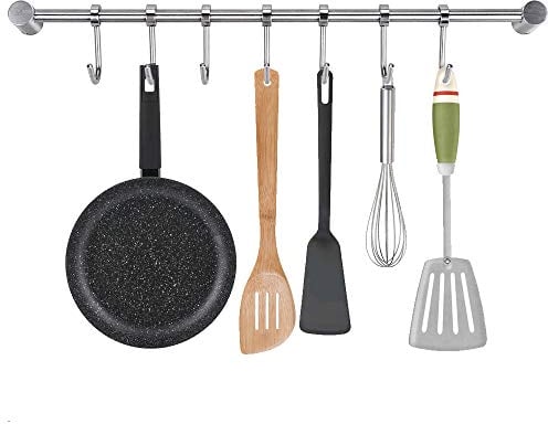 NACTECH Barre de Cuisine Murale 40cm Porte-Ustensile à 7 Crochets Ajustables Barre de Crédence en Acier Inoxydable Chargé Max de 30kg pour Salle de Bains et Cuisine avec Vis - Argent