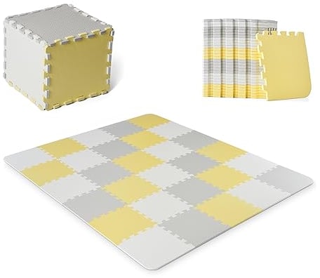 Kinderkraft Spielmatte LUNO, 30 Puzzleteile im Set, Erlebnismatte, Puzzlematte, Krabbelmatte, aus Schaumstoff, für Kinder ab 10 Monate, Gelb