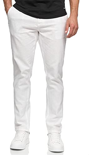 Indicode Herren Bryne Stoffhose aus Baumwolle & Leinen | Herrenhose Freizeithose Männer Offwhite, XXL