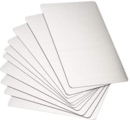sourcing map En Blanco Metal Tarjeta 80x50x0,4mm Cepillado 201 Inoxidable Acero Placa para Bricolaje Impresión Grabado Plata Tono 10uds