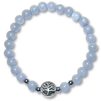 Majas Perlen Aquamarin Armband Perlen echt 6mm Lebensbaum Edelstahl Silber oder Gold - Handmade Perlenarmband Blau Selbstbewusstsein Liebe Glück Frieden - Spiritueller Schmuck Damen Herren Kinder