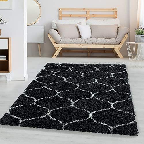 Carpettex Hochflor Teppich Wohnzimmer Shaggy Flokati Teppich Modern Skandinavisch Design 80 x 150 cm Flur Teppich Läufer Anthrazit - Teppich Schlafzimmer Weich Flauschig Waschbar Küchenläufer