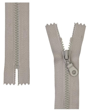 Nicht teilbarer Reißverschluss, 2 Stück, 20 cm Schienenlänge, in Grau, #3 RV Größe, 4,5 mm Schienenbreite, 30 mm Bandbreite, Ersatz Reissverschluss Kunststoff, Kunststoffreissverschluss # 3 Grösse