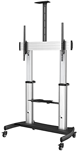 StarTech.com Mobile TV Stand - Heavy Duty TV Cart for 60-100 Display (100kg/220lb) - Height Adjustable Rolling Flat Screen Floor Standing on Wheels - Universal Television Mount w/Shelves (STNDMTV100)