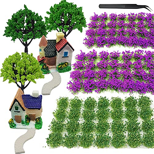 Cayway 11 Stück Flower Grass Tufts Sandtischset, Mixed Bäume Modellbau,Terrain Model Kit für Miniaturlandschaften, Sandtisch Themenmodelle, Landschaftsmodell, Garten