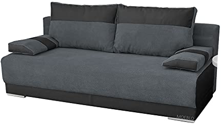 mb-moebel Couch mit Schlaffunktion und Bettkasten Schlafsofa 200cm Breit Gästebett Kindersofa Wohnzimmercouch Bettsofa 3 Sitzer Sofa Ausziehbar Sitzbank 196x92x85 cm Nisa (Dunkelgaru + Schwarz)