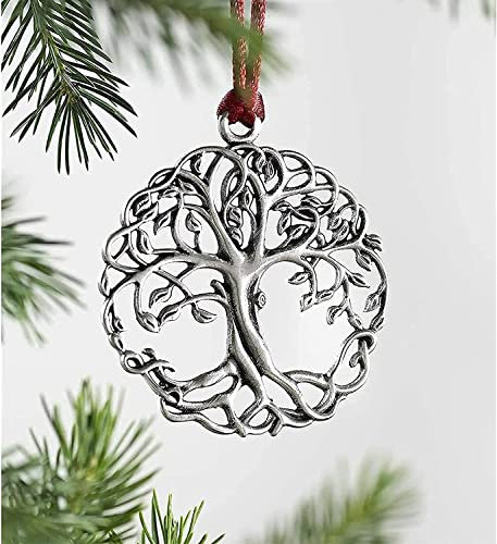 Weihnachtsschmuck Baum, Weihnachtsbaumschmuck aus massivem Zinn, doppelseitig Bedruckte Weihnachtsornamente aus Metall, DIY-Basteldekoration zum Aufhängen zu Hause (Baum des Lebens)