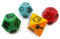 Bescon's Dungeon and Wilderness Terrain, Dungeon Feature and Treasure Type Dice Set, 4 Piece Proprietary Polyhedral RPG Dice Set, Red, Green, Yellow with Black Print