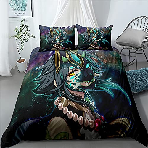PTNQAZ Genshin Impact Game Bettbezug-Set, 3D-Druck, Kinder-Bettwäsche-Set für Einzel-, Doppel-, Kingsize-Bett, Bettwäsche für Kinder, Teenager, Bettbezug (Einzelbett, 1)
