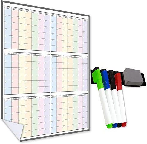 TMS WallTAC Jahresplaner Aufkleber, Großer Wiederverwendbarer Kalender 2022 Übergroßer A1, A2 oder A3 mit Abnehmbarer Kleberückseite für einfache Montage, Laminierte Arbeit oder Familien-Organizer