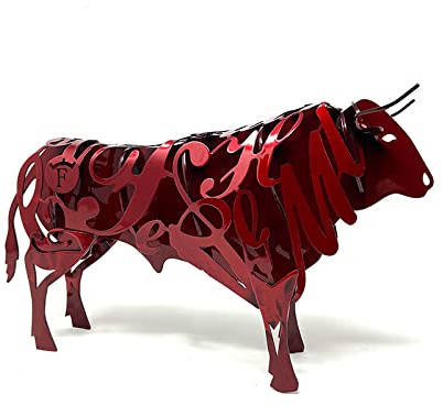FORJASPORT Escultura Toro Bravo DE FORJA - Escultura Metálica Hecha a Mano - Toro - Figura de Hierro Decorativo para la Decoración del Hogar (Obra de Artesanía) (Rojo Cristal)
