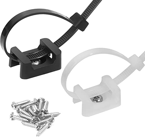 75 Stück Kabelbinder Basis Sattel Typ Halterungen mit 15,2 cm & 0,19 Zoll Kabelbinder und Edelstahlschraube, Anker Draht Kabelclips Organizer Halter Klemmen Verschlüsse (schwarz/weiß)