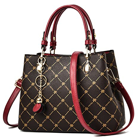 FORRICA Handtaschen Damen Exquisiter Anhänger Umhängetasche Elegant Ahornblatt Henkeltasche Frauen Shopper Tasche PU Leder Schultertasche Rot Griff C