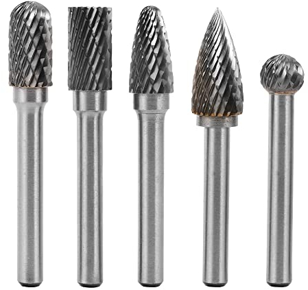 Mesee 5Pcs Double Coupe Fraises Rotatives en Carbure de Tungstène, Lime Rotative de Tige 6.35mm pour Ponceuse Perceuse Électrique, Mèche Cylindrique Rotary Burr Pour Polissage Gravure sur Bois Métal