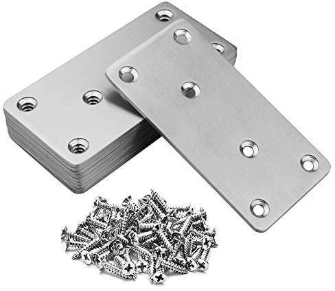 TSSS 10 Pcs Flat Brackets for Wood,100 x 50 mm Flat Joining Plates,Stainless Steel Mending Plates for Connector