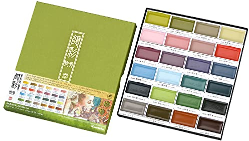 Kuretake GANSAI Tambi Watercolor set, Aquarelle Lot de 24 couleurs II, Art nouveau colors, Gouache, MC20/24/NW