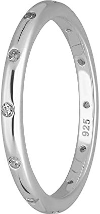 Treuheld® Schmaler 925 Sterling Silber Ring mit Kristallen | Farbe: silber - Größe: 54