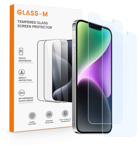 GLASS-M [2 Pack Anti-Blaulicht Displayschutzfolie für iPhone 14/iPhone 13/iPhone 13 Pro (6,1 Zoll), Blaulichtfilter Panzerglas, Augenschutz, Blaulichtblockierung