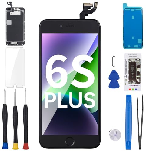 BESJMYT for iPhone 6S Plus Screen Replacement with Home Button 5.5 Black 3D Touch LCD Display Digitizer Fix Tool Full Assembly with Front Camera Speaker Sensor Glass Protector Repair Kit A1634 A1687