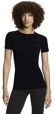 FALKE Damen Baselayer-Shirt Wool-Tech Light Round Neck W S/s Ts Wolle Funktionsmaterial schnelltrocknend 1 Stück, Schwarz Black 3000, M