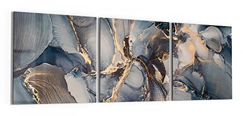 DEQORI Glasbilder Acrylglas | Motiv Marmor-Farbspiel mit Gold | horizontal 3-teilig 150x50 cm | große XXL Deko | Wandbilder für Wohnzimmer, Schlafzimmer, Flur & Küche | moderne Wanddeko