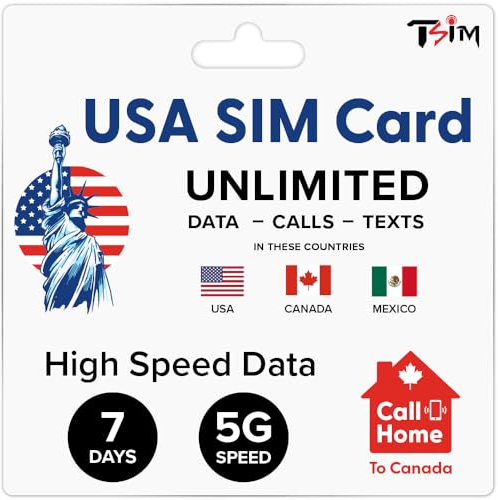 USA Kanada MEXIKO SIM-Karte | 7 Tage | Unbegrenzt Daten/Anrufe/SMS | Prepaid | Tethering/Hotspot/Internetein Sharing | 5G SIM-Karte!
