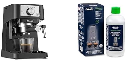 De'Longhi Stilosa EC 260.BK – traditionelle Siebträgermaschine inkl. Tamper, Espressomaschine mit professionellem Milchaufschäumer, für Espressopulver oder ESE Pads, Schwarz mit DLSC 500 Entkalker