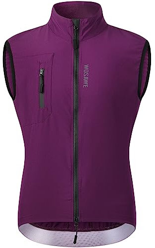 WOSAWE Herren Fahrradweste Leicht Atmungsaktiv ärmellos Laufjacke Winddicht Radweste mit YKK-Reißverschluss (Lila, XL)