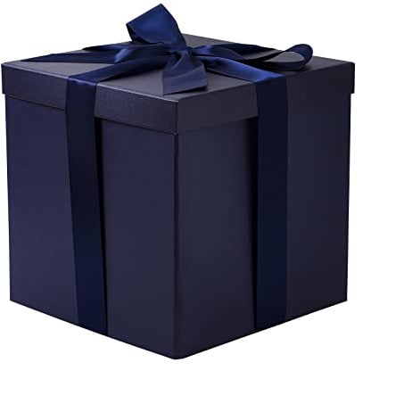 RUSPEPA Mittelgroße Geburtstagsgeschenkbox mit Deckel, Band und Seidenpapier, faltbare Geschenkbox – 1 Stück, 25,4 x 25,4 x 25,4 cm, Marineblau