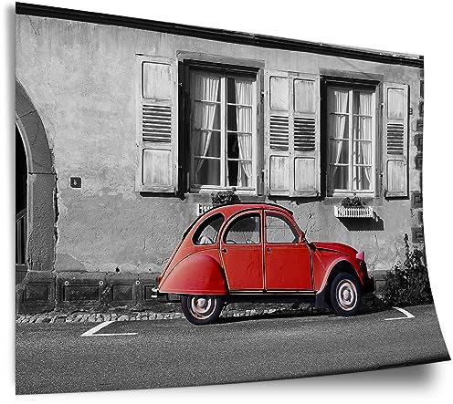 Printistico Poster Roter Käfer in Italien, Schwarz Weiß, Black and White, Fotografie, Kunstdruck ohne Rahmen, Wandbild - A4, A3, A2, A1, A0, XXL - Wohnzimmer, Schlafzimmer, Küche, Deko