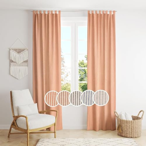 THE ART BOX Gaze gestreifte Vorhänge, Boho-Leinen-Gaze-Schlaufenvorhänge, Lichtfilterung, für Tür, Fenster, Behandlung, 2 Vorhänge für Wohnzimmer, Heimdekoration, Orange (183 x 106 cm pro Panel)