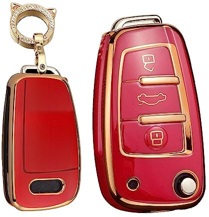 TECART Coque de clé de voiture pliante - Convient pour Audi A1 A3 A4 A6 A8 Quattro Q2 Q3 Q7 S3 S6 RS3 RS6 R8 TT TTS - TPU - Accessoires pour clé de voiture - Coque de clé à 3 boutons avec porte-clés