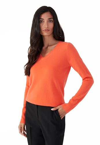 Style & Republic V-Neck Kaschmir Pullover-Damen elegant aus 100% Cashmere - Dein kuscheliger Premium Strickpullover für stilvolle Herbst- & Winter-Momente - Marigold M