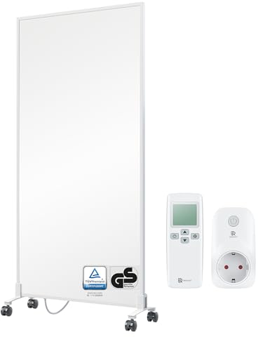 BR Bringer Infrarotheizung Standgerät - 1200 Watt - Energiesparend - Mobile Elektroheizung mit Standfüßen auf Rollen, Smart Thermostat und Fernbedienung - 5 Jahre Garantie, TÜV (weiß)